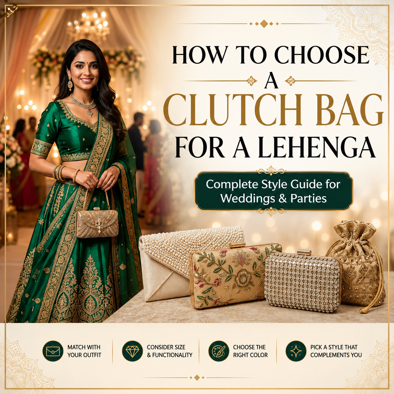 How to Choose a Clutch Bag for a Lehenga (Complete Style Guide for Weddings Parties)