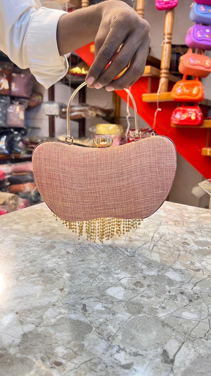 Women’s Peach Crystal Fringe Heart Shape Clutch Purse | Designer Party Wear Wedding Handbag | Bridal Evening Bag