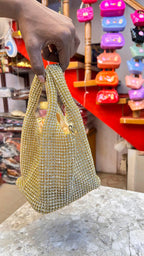 Women’s Golden Rhinestone Party Wear Handbag | Designer Wedding Tote Purse | Evening Shoulder Bag
