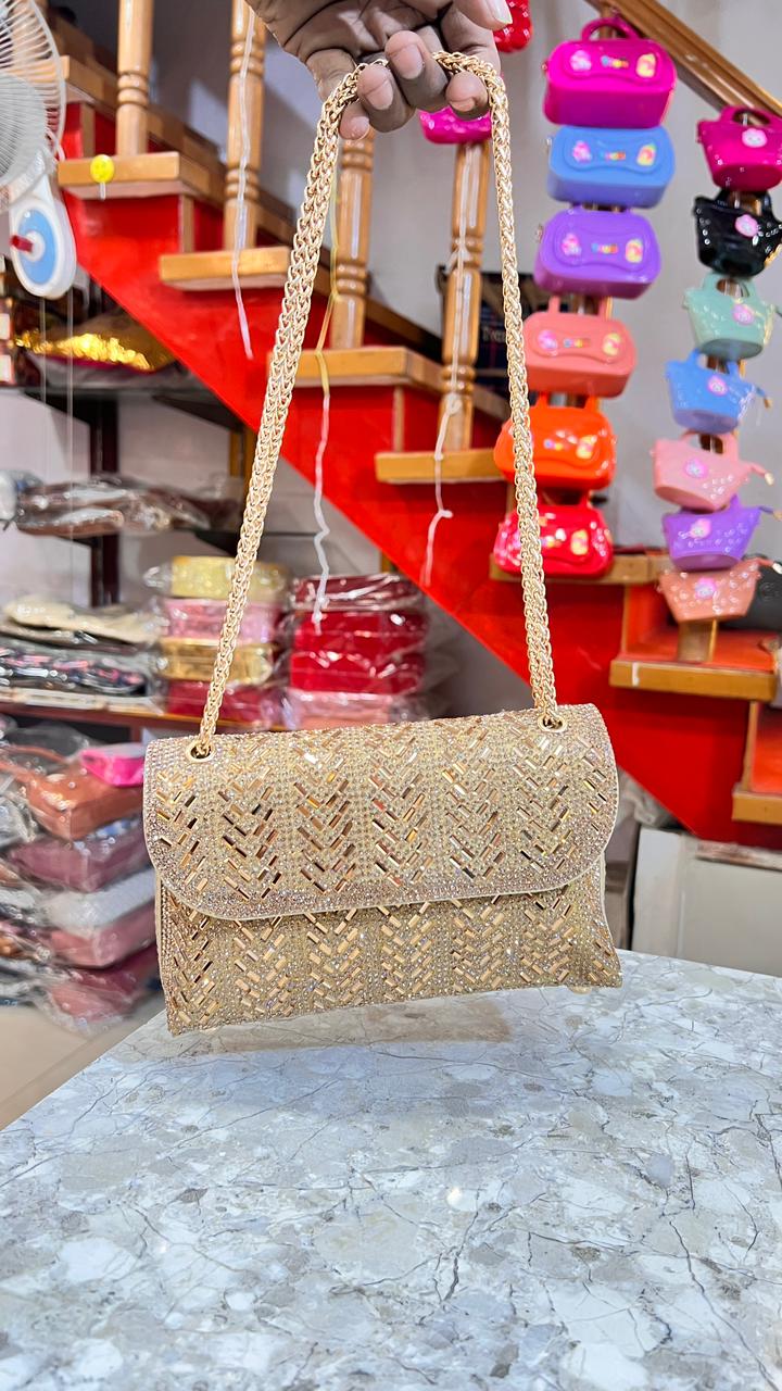 Women’s Golden Party Wear Clutch Purse | Designer Sling Shoulder Bag | Wedding & Evening Handbag