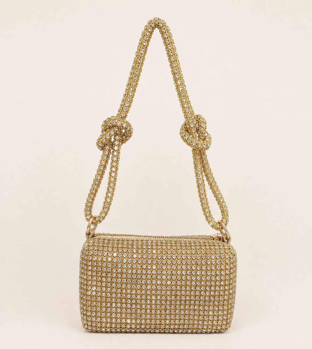 Luxury gold crystal shoulder bag for women party wear