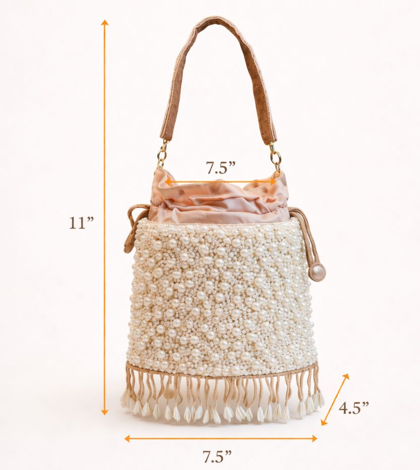 Ivory Pearl Embellished Fringe Potli Bag