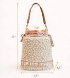 Ivory Pearl Embellished Fringe Potli Bag