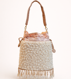 Ivory Pearl Embellished Fringe Potli Bag