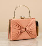 Rose gold party clutch bag for women with crystal lock and bow design