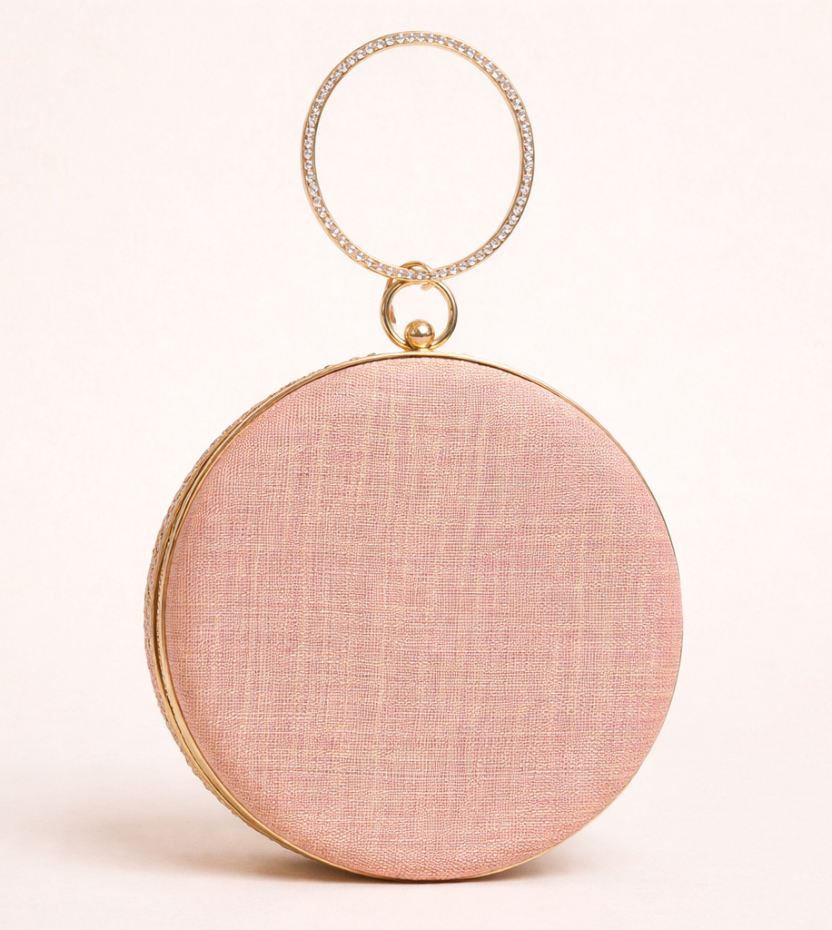 round pink clutch bag backside women designer clutch evening handbag