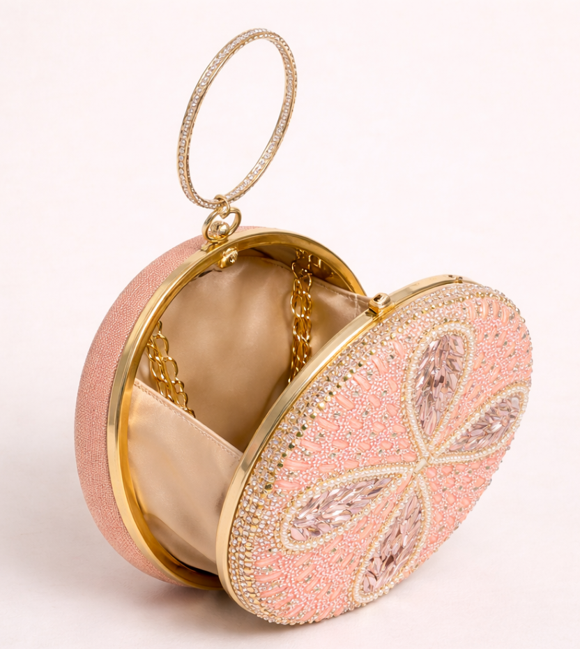 pink crystal clutch bag inside view women party clutch luxury bridal handbag