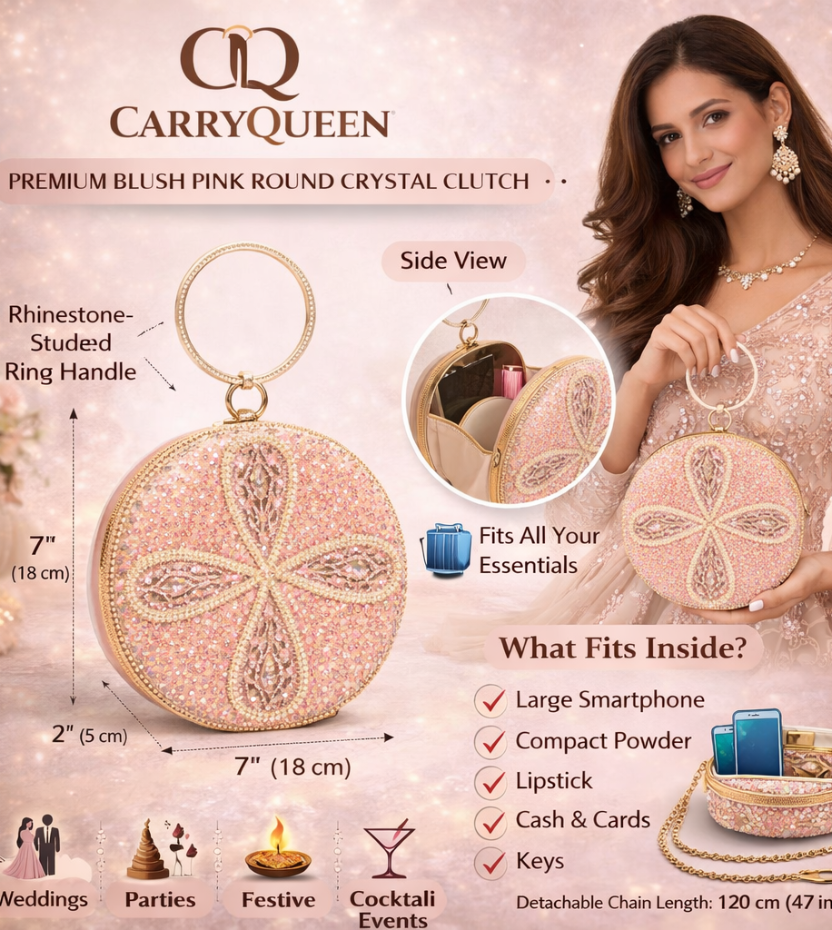 luxury pink crystal clutch bag features women bridal party handbag CarryQueen