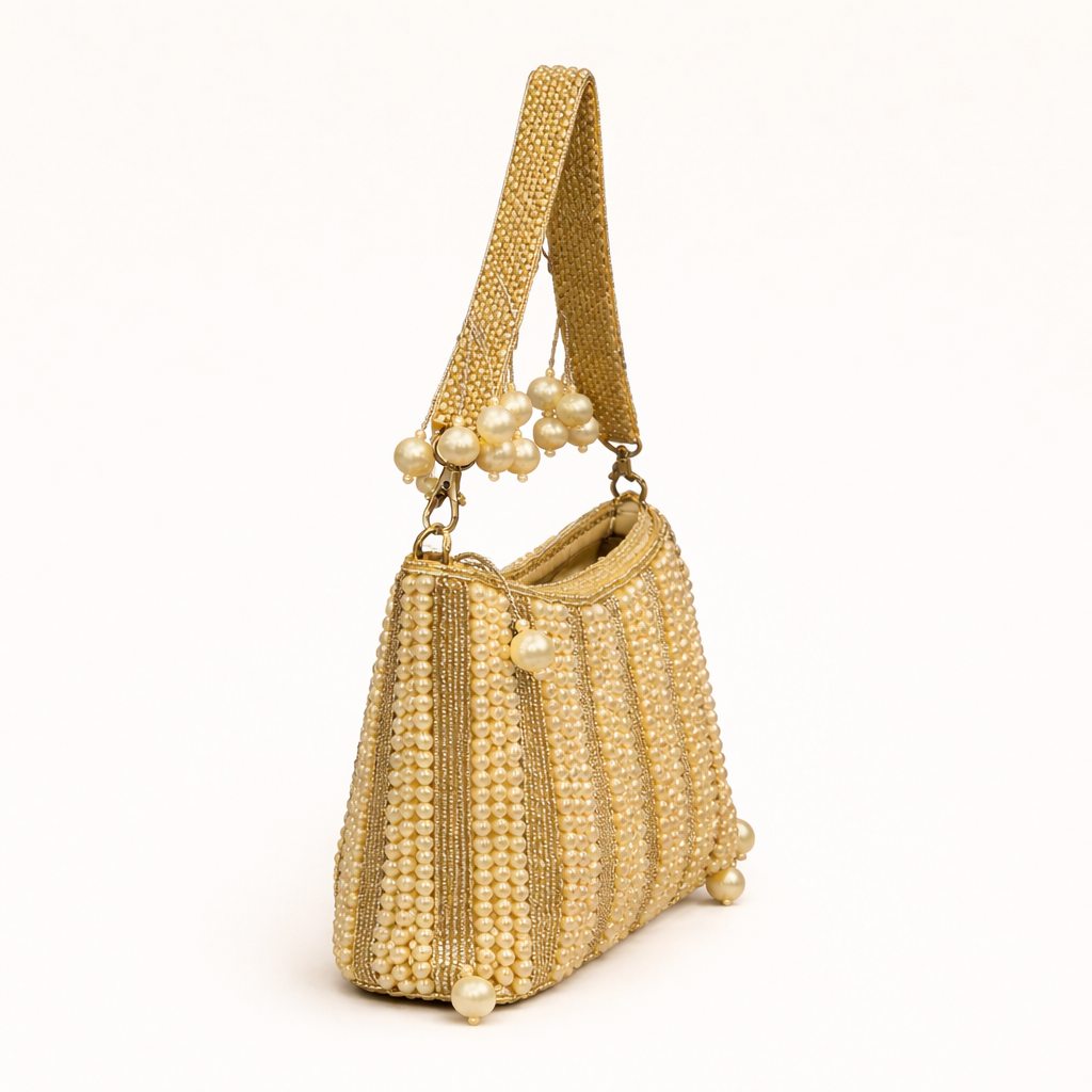 women carrying luxury gold handbag wedding party look styling