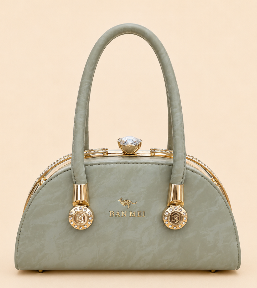 Luxury Sage Green Crystal Clasp Handbag