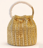 Luxury Gold Rhinestone Potli Bucket Bag with Handle and Chain