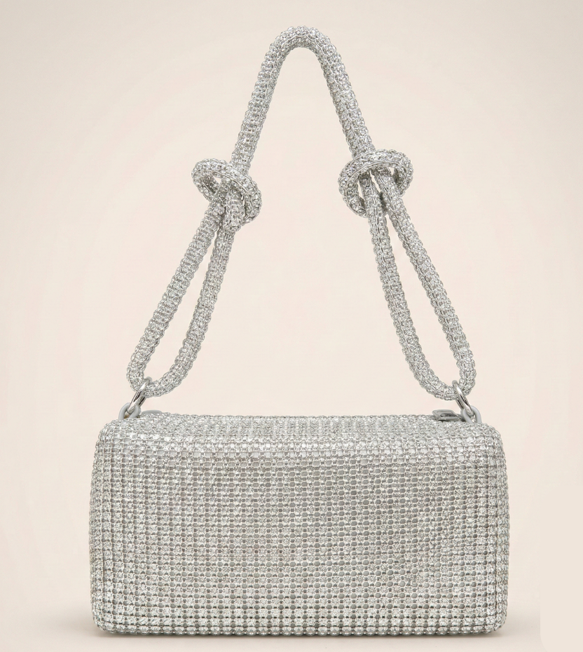 Luxury Silver Rhinestone Crystal Shoulder Bag – Designer Party Wear Handbag