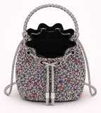 Luxury Multicolor Crystal Bucket Bag with Metal Ring Handle