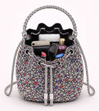 Luxury Multicolor Crystal Bucket Bag with Metal Ring Handle