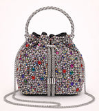 Luxury Multicolor Crystal Bucket Bag with Metal Ring Handle