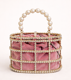 Pink Pearl Handle Potli Bag for Women | Designer Stone Work Clutch Handbag