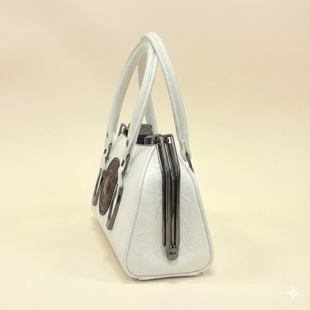 white luxury women handbag metal frame closure designer purse