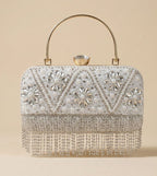 Silver Crystal Fringe Clutch Bag for Women | Designer Party Wear Handbag
