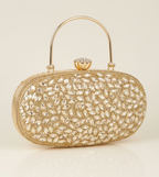 Gold Crystal Leaf Party Clutch Bag for Women | Elegant Evening Handbag