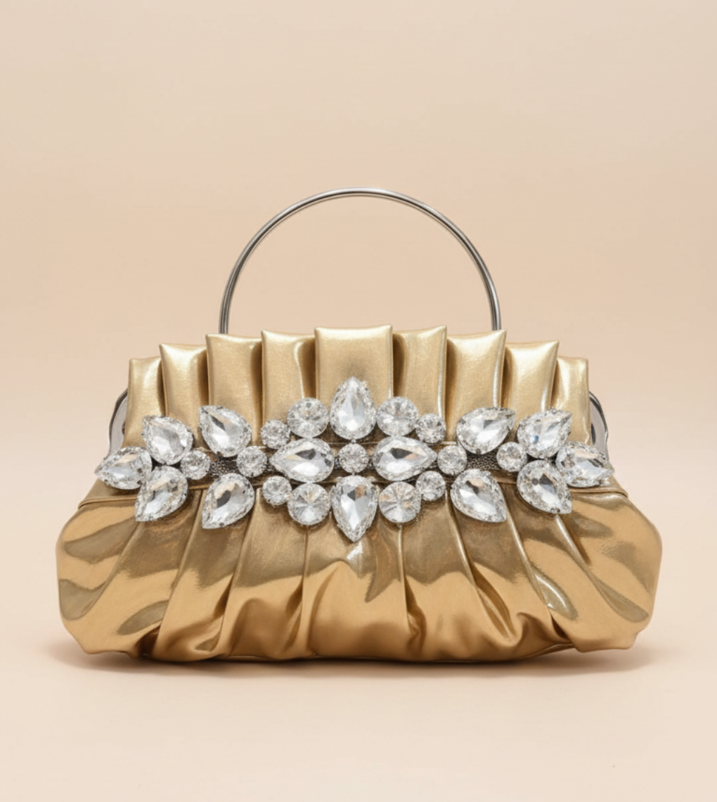 Gold Crystal Party Clutch Bag for Women | Luxury Evening & Wedding Handbag