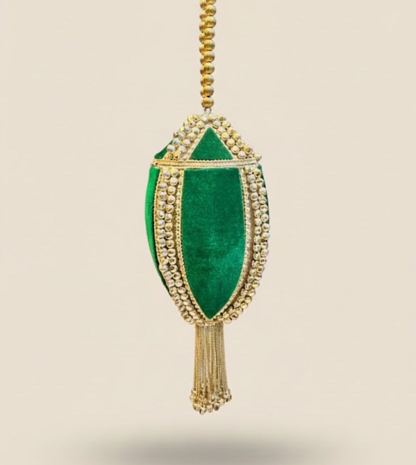 Emerald Green Velvet Kundan Tassel Potli Bag