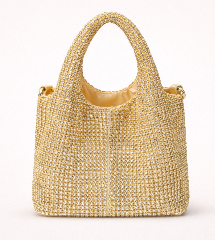 Women’s Golden Rhinestone Party Wear Handbag | Designer Wedding Tote Purse | Evening Shoulder Bag