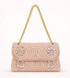 Women’s Pearl & Stone Embellished Party Wear Clutch Purse | Designer Wedding Sling Shoulder Bag | Evening Handbag
