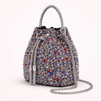 Luxury Multicolor Crystal Bucket Bag with Metal Ring Handle