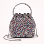 Luxury Multicolor Crystal Bucket Bag with Metal Ring Handle
