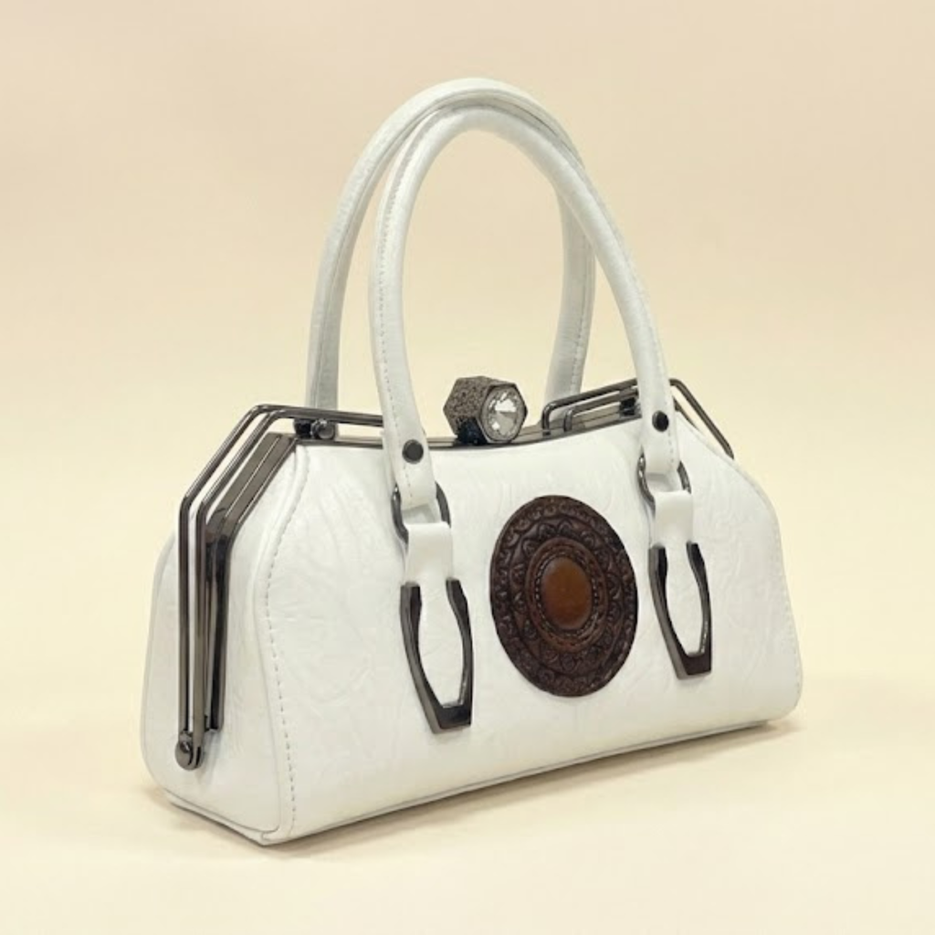 carryqueen white ladies handbag side view structured designer bag