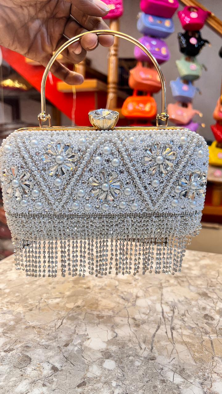 designer silver party wear clutch purse