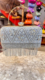 designer silver party wear clutch purse