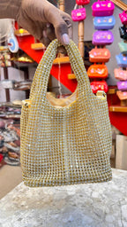 Women’s Golden Rhinestone Party Wear Handbag | Designer Wedding Tote Purse | Evening Shoulder Bag