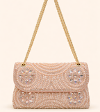 Peach crystal embellished bridal clutch bag for women