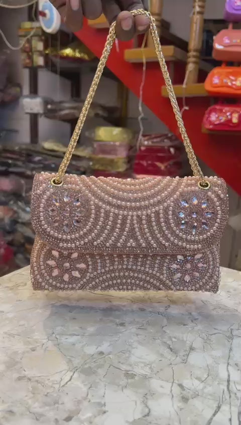 Stylish peach evening clutch purse for wedding and reception Video