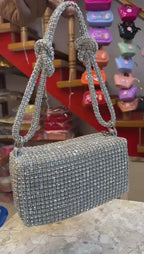 Luxury Silver Rhinestone Crystal Shoulder Bag – Designer Party Wear Handbag